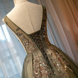 Cute tulle sequins long A line prom dress evening dress HZ1023