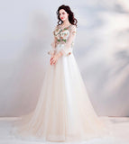 Light champagne lace long prom dress evening dress HZ1023