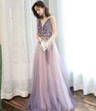 Purple tulle long A line prom dress purple evening dress HZ1023