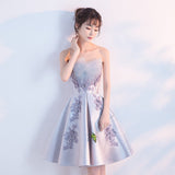 Cute satin short prom dress lace evening dress HZ1023