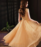 Yellow tulle short A line prom dress yellow evening dress HZ1023
