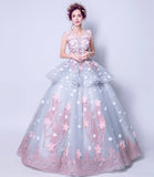 Blue tulle applique long ball gown dress formal dress HZ1023