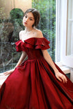 Burgundy satin long prom dress evening dress HZ1023