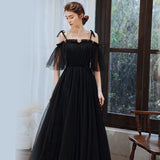 Black tulle long prom dress formal dress HZ1023