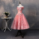 Pink lace short A line prom dress homecoming dress HZ1023