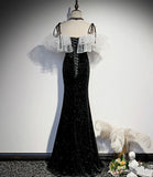 Black long mermaid prom dress black evening dress HZ1023