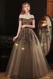 Shiny sequins long prom dress A line evening dress HZ1023