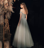 Shiny tulle sequins long prom dress green evening dress HZ1023