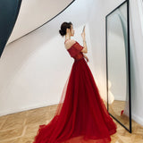 High quality burgundy beads long prom gown formal dress HZ1023