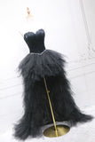 Unique tulle high low prom dress A line evening dress HZ1023