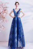 Elegant tulle sequins long A line prom dress evening dress HZ1023