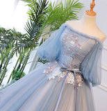 Blue tulle lace long ball gown dress formal dress HZ1023