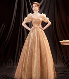 Shiny tulle long A line prom dress evening dress HZ1023