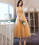 Yellow tulle short A line prom dress yellow evening dress HZ1023