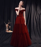 Stylish tulle long prom dress burgundy evening dress HZ1023