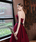 Burgundy off shoulder long A line prom dress evening dress HZ1023