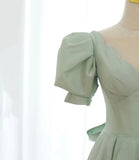 Green satin short A line prom dress party dress HZ1023