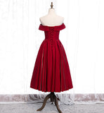 Burgundy satin short prom dress party dress HZ1023