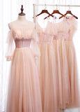 Pink tulle sequins long prom dress HZ1023