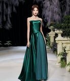 Green satin long prom dress evening dress HZ1023