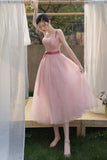 Pink tulle short A line prom dress evening dress HZ1023