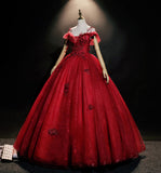 Burgundy lace long ball gown dress formal dress HZ1023