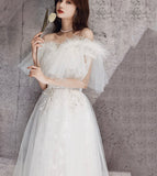 Unique tulle sequins long prom dress white evening dress HZ1023