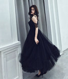 Black tulle tea length prom dress HZ1023