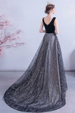 Black tulle sequins long A line prom dress evening dress HZ1023