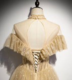 Gold tulle sequins long ball gown dress formal dress HZ1023