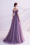 Purple tulle long prom dress A line evening dress HZ1023