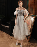 Gray sequins short prom dress evening dress HZ1023