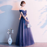 Blue tulle sequins prom dress formal dress HZ1023