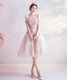 Pink tulle lace short prom dress homecoming dress HZ1023