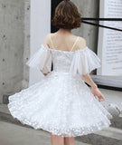 White tulle short prom dress party dress HZ1023