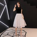 Black and white lace short prom dress HZ1023