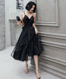 Black tulle short prom dress black evening dress HZ1023