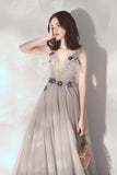 Cute v neck tulle long prom dress evening dress HZ1023