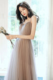 Stylish v neck tulle long A line prom dress evening dress HZ1023