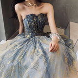 Blue tulle long ball gown dress formal dress HZ1023