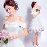 White satin tulle short prom dress white homecoming dress HZ1023