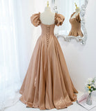 Cute satin long A line prom dress evening dress HZ1023