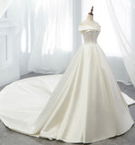 White satin long A line ball gown dress formal dress HZ1023