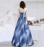 Unique satin long prom dress blue evening dress HZ1023