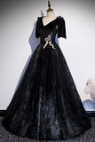 Black velvet lace long prom dress evening dress HZ1023