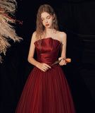 Burgundy long prom dress formal dress HZ1023