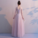 Pink long sleeve lace prom dress evening dress HZ1023