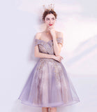 Purple tulle lace short prom dress homecoming dress HZ1023