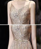 Shiny v neck sequins long prom dress evening dress HZ1023