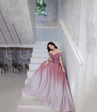 Pink gradient long A line prom dress evening dress HZ1023